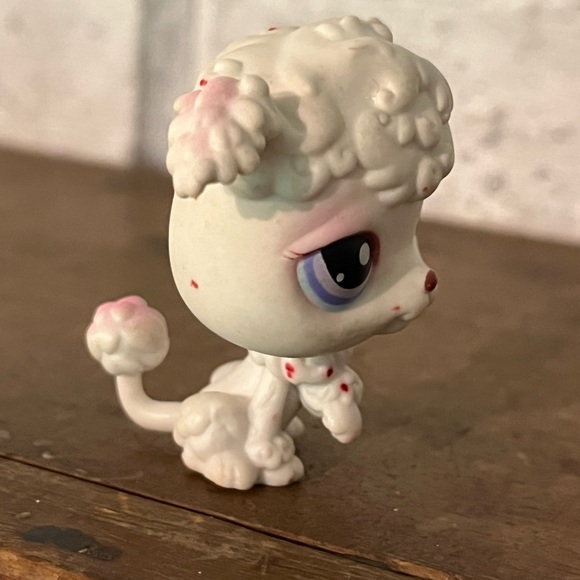 Littlest Pet Shop LPS #101 WHITE FRENCH POODLE DOG Hasbro Pink Purple Eyes - Picture 2 of 5